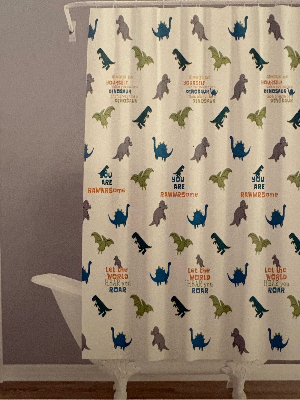 Tiny Dreamers Dino Shower Curtain - Teal, Green, Gray -New-